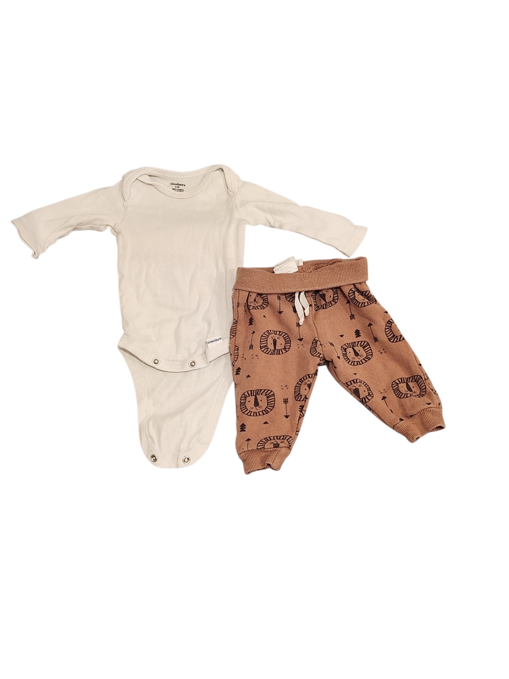 0-3 Month 2-piece Cream Long-Sleeve Bodysuit & Dark Orange/Tan Lion Joggers Set